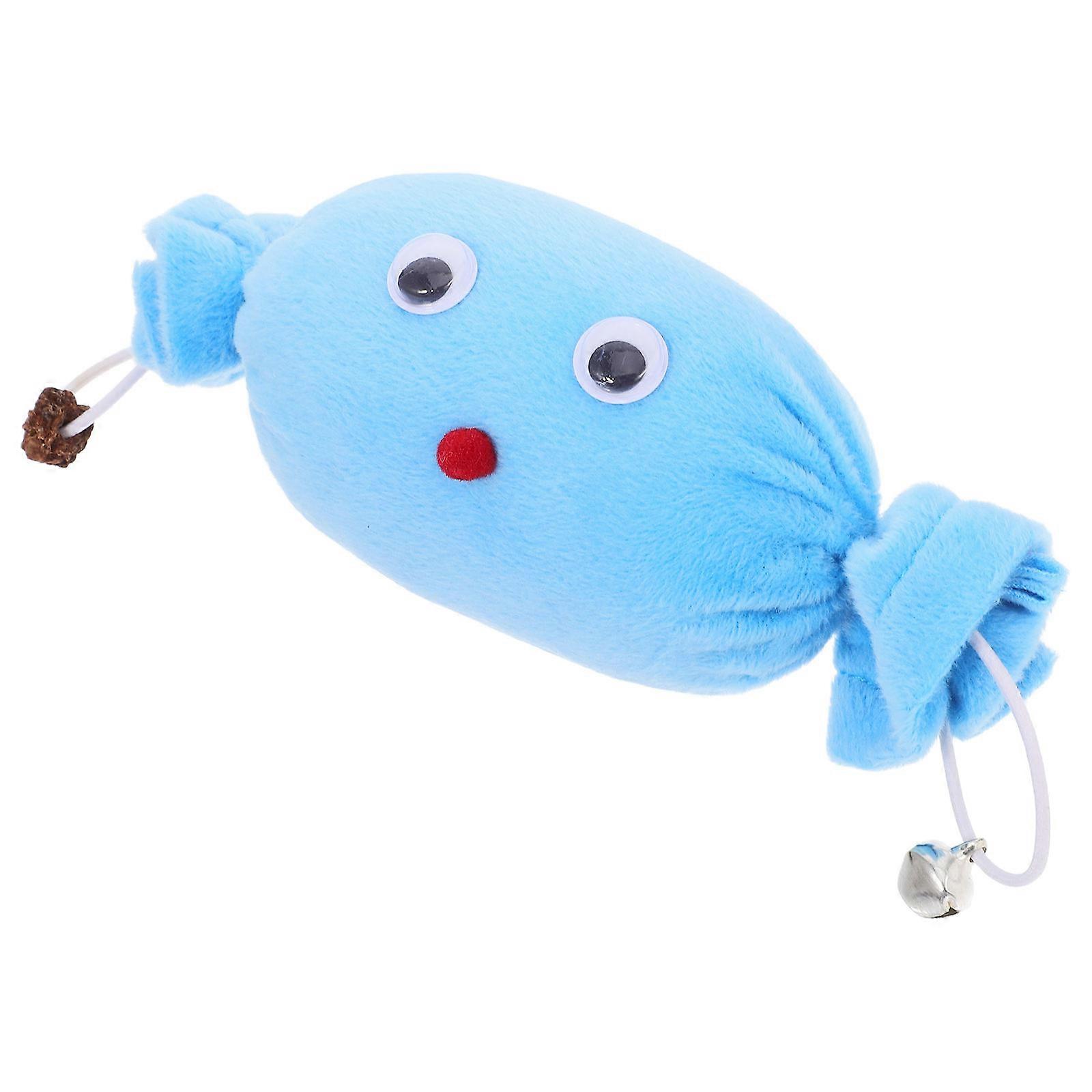 Skyblue Plush cat Toy with Interactive Bell for Play and Home Decoration Soft Candy Shaped 6.5 Inches
