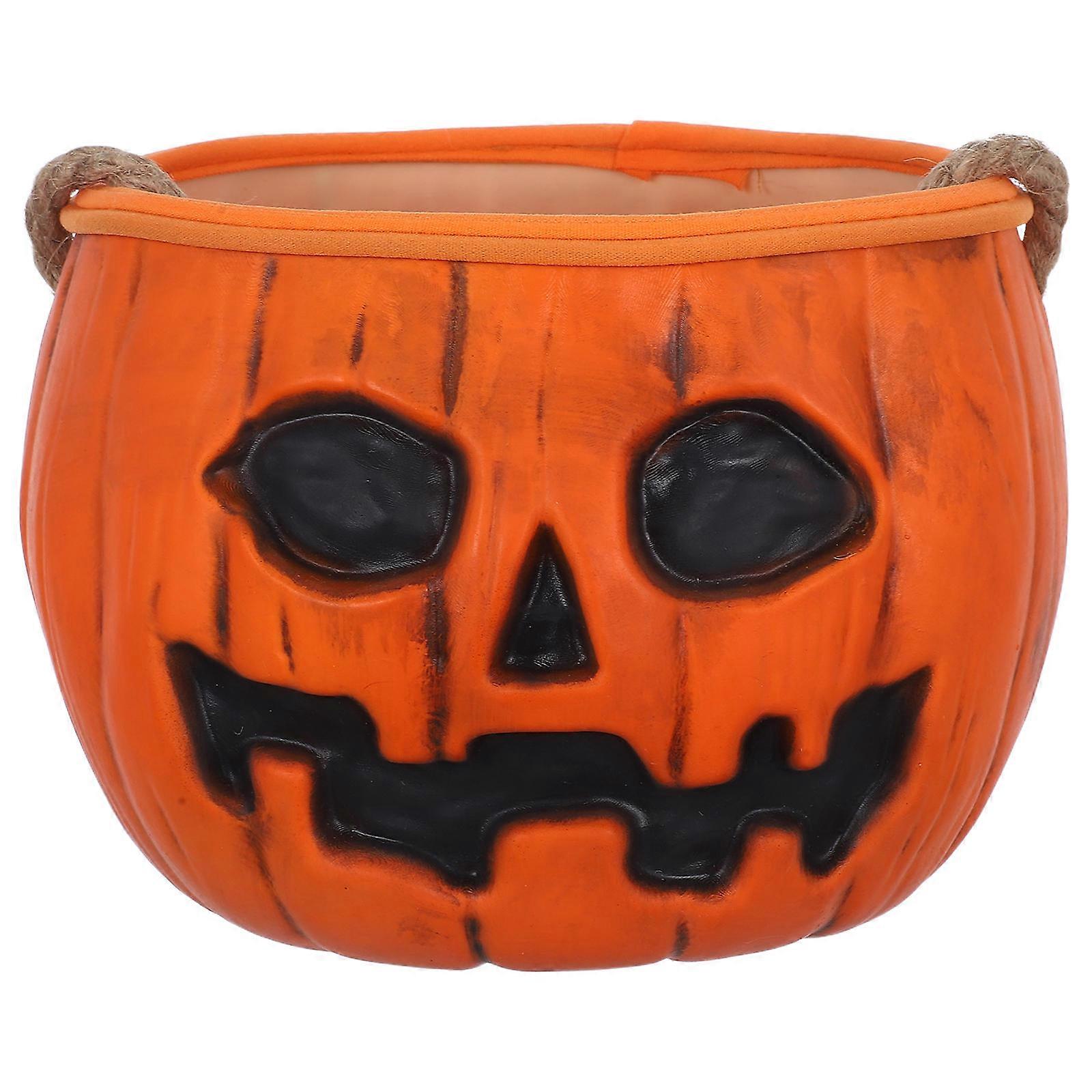 Halloween Handheld Pumpkin Candy Holder with Light & Sound, Flexible Rubber Trick or Treat Bucket for Parties, School Events & Home Decor