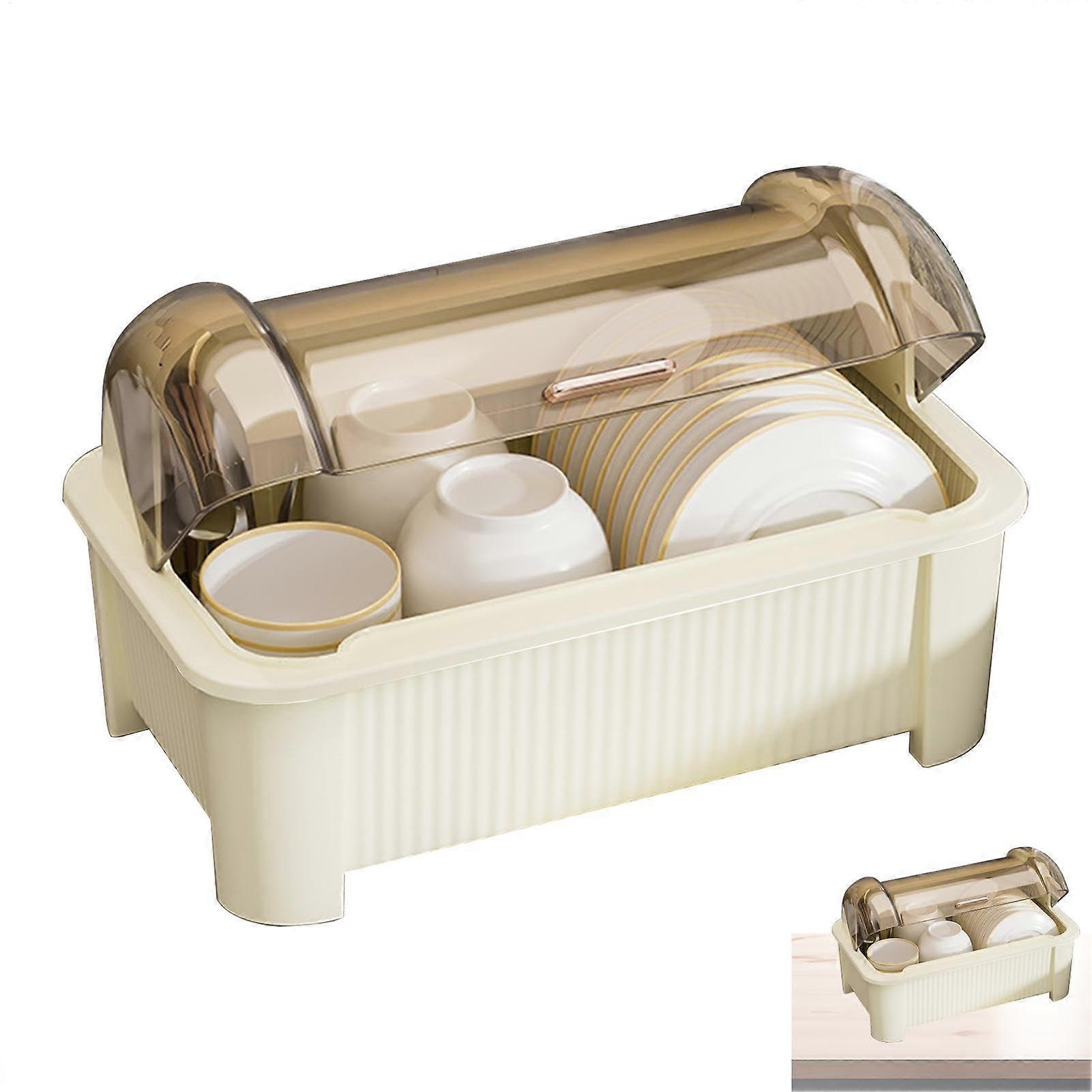 Dish Drying Rack for Kitchen Counter, Large Multi-Tier, Sturdy, Adjustable With Removable Utensil Caddy, Light Yellow