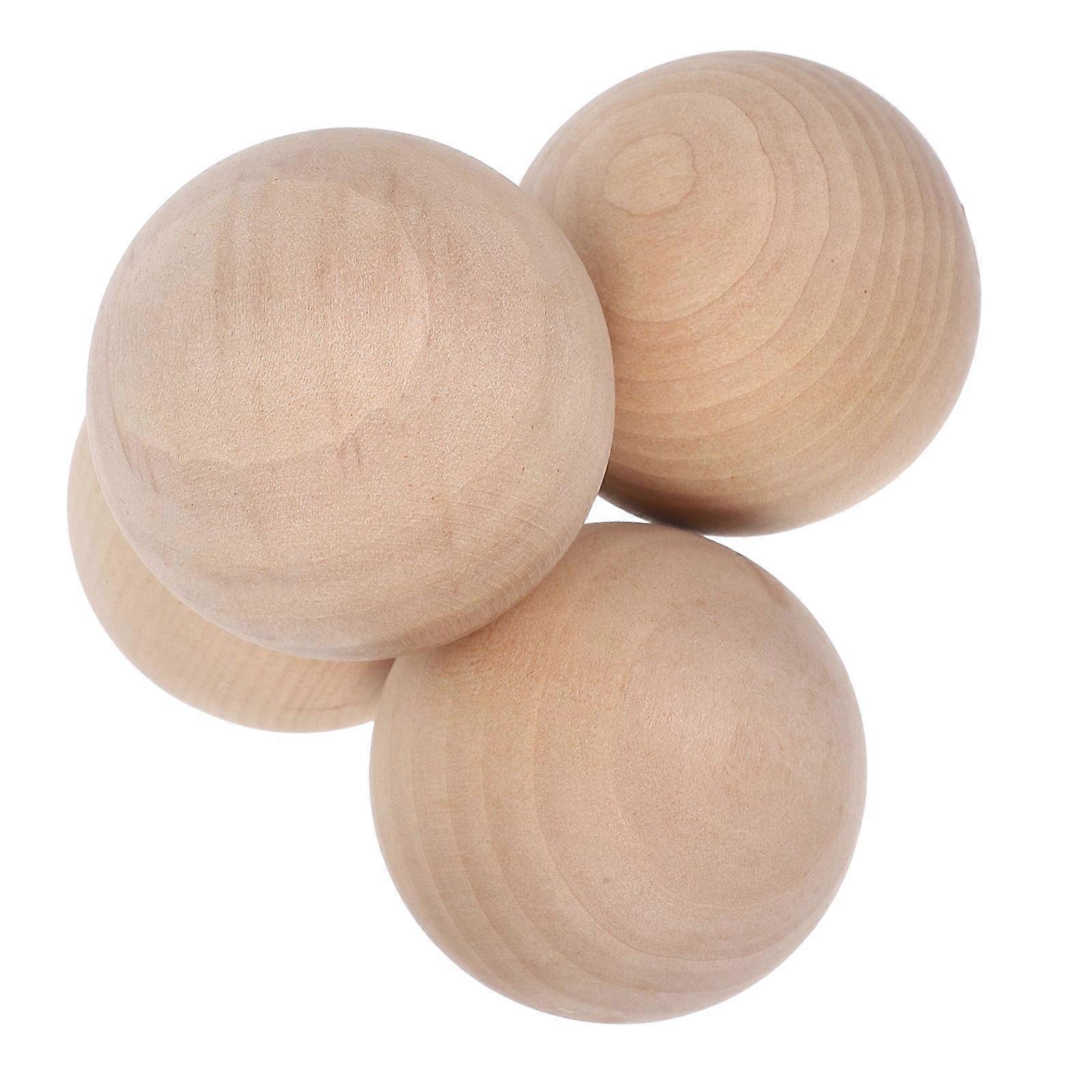 4pcs Decorative Wooden Orbs for Crafts Natural Beige Sketching Models Durable Smooth Surface 3in