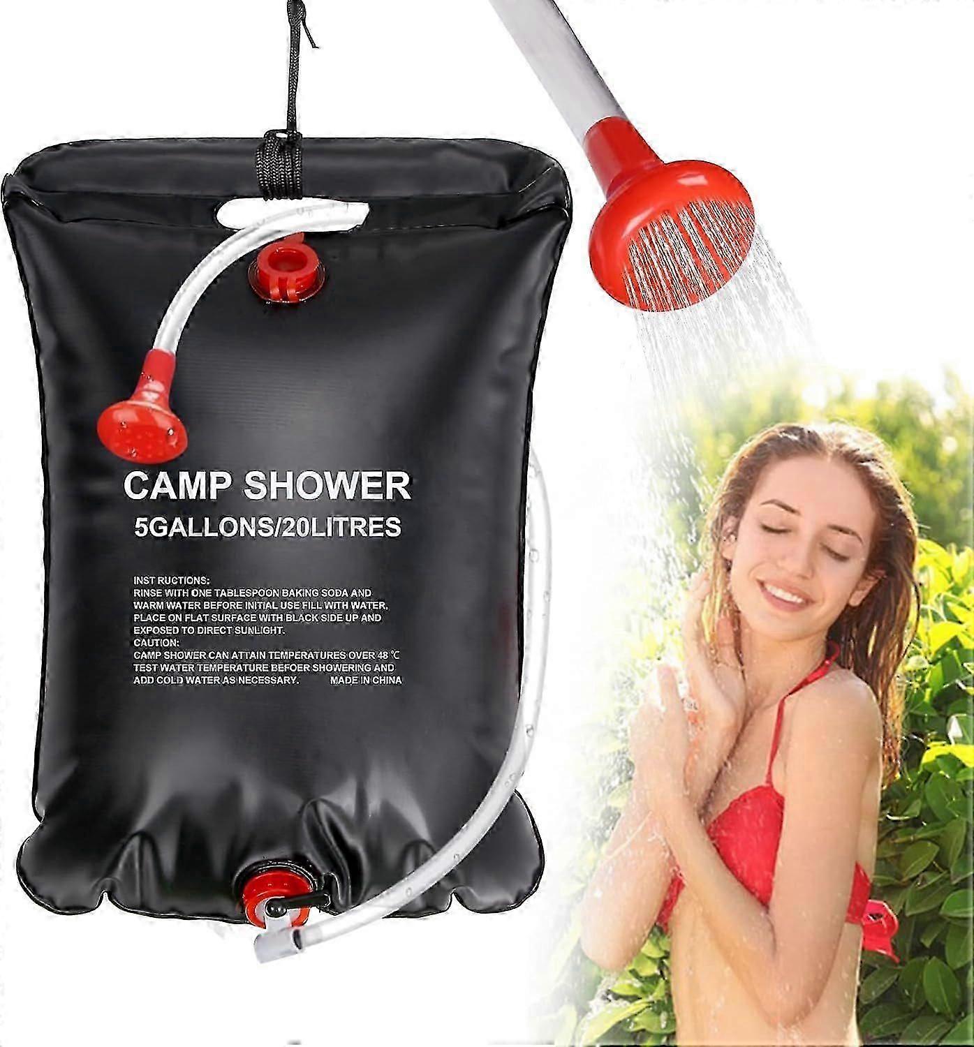 Compact Solar-Powered Camping Shower with Hose and Adjustable Spray Head