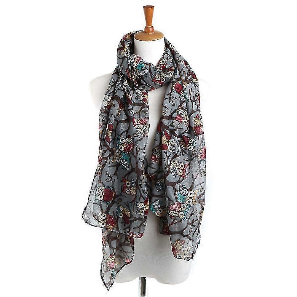 Halsdukar för damer Lätt Uggla Mönster Varm Wrap Elegant Halsduk Grå 50x180cm Formella tillfällen 1Pack