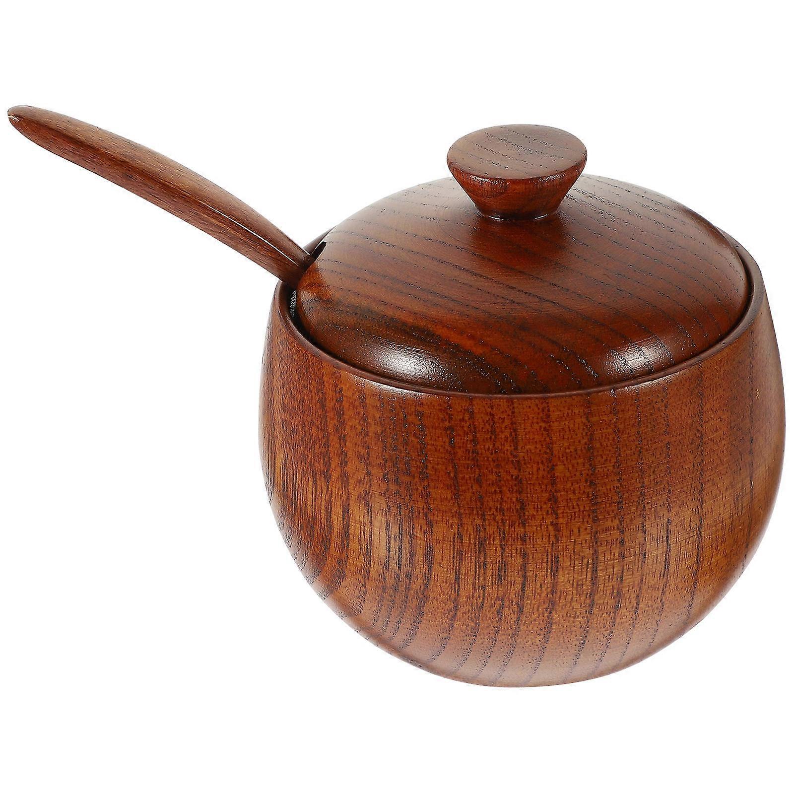 Vintage Style Wooden Spice Canister with Lid and Spoon – Multi Functional Seasoning Storage Jar for Kitchen, Dining Table, Camping, and Restaurant Use