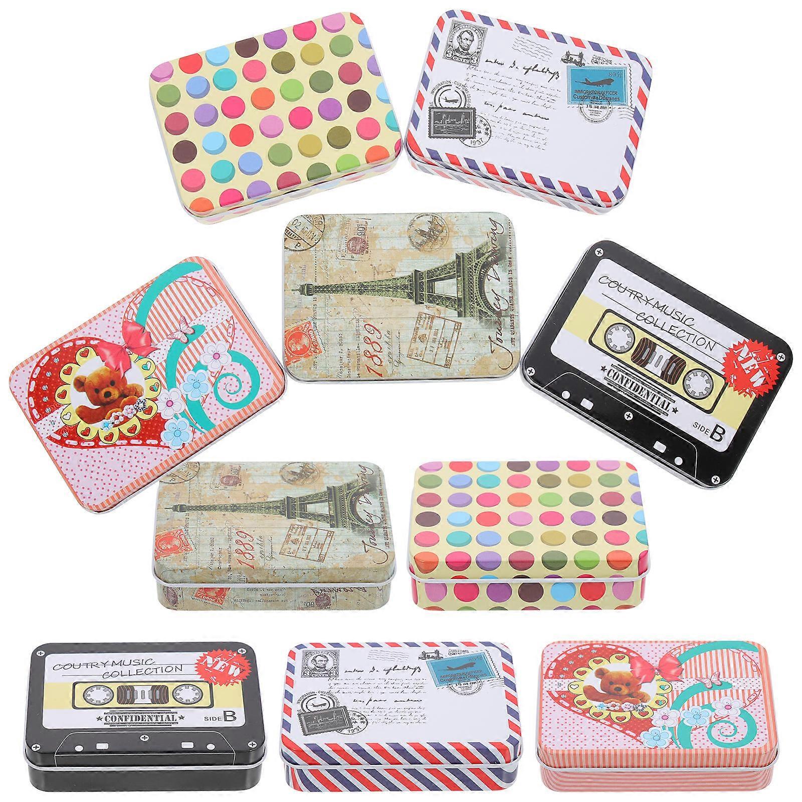 10pcs Small Retro Tin Boxes for Jewelry, Crafts & Small Item Storage – Compact, Decorative & Safe Edges