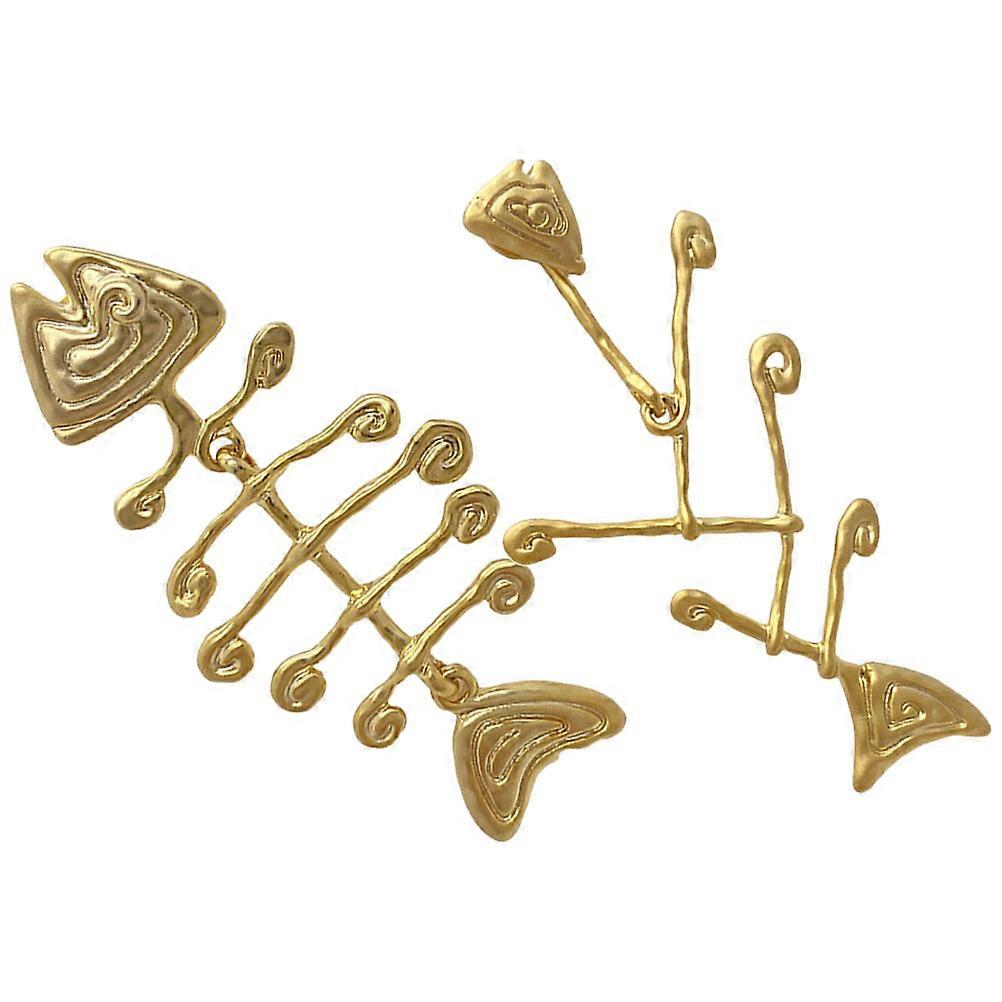 Dainty Fishbone Earrings Asymmetric Drop Earring For Women Golden Color 8.9x4.4CM Non-Fading Nickel- Pair