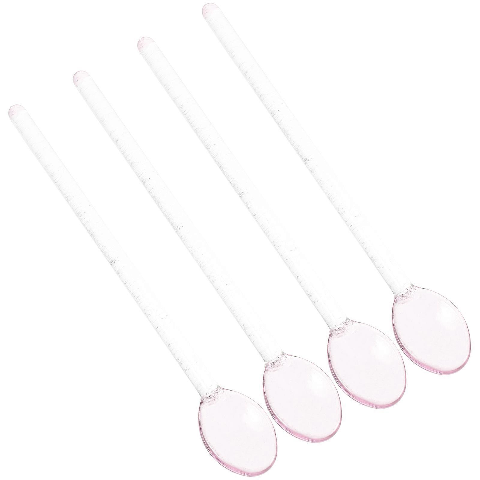 Long Handle Clear Glass Mixing Spoons Set of 4   Ergonomic Non Slip Multifunctional Scoops for Coffee, Dessert, Milk, and Juice Stirring and Serving