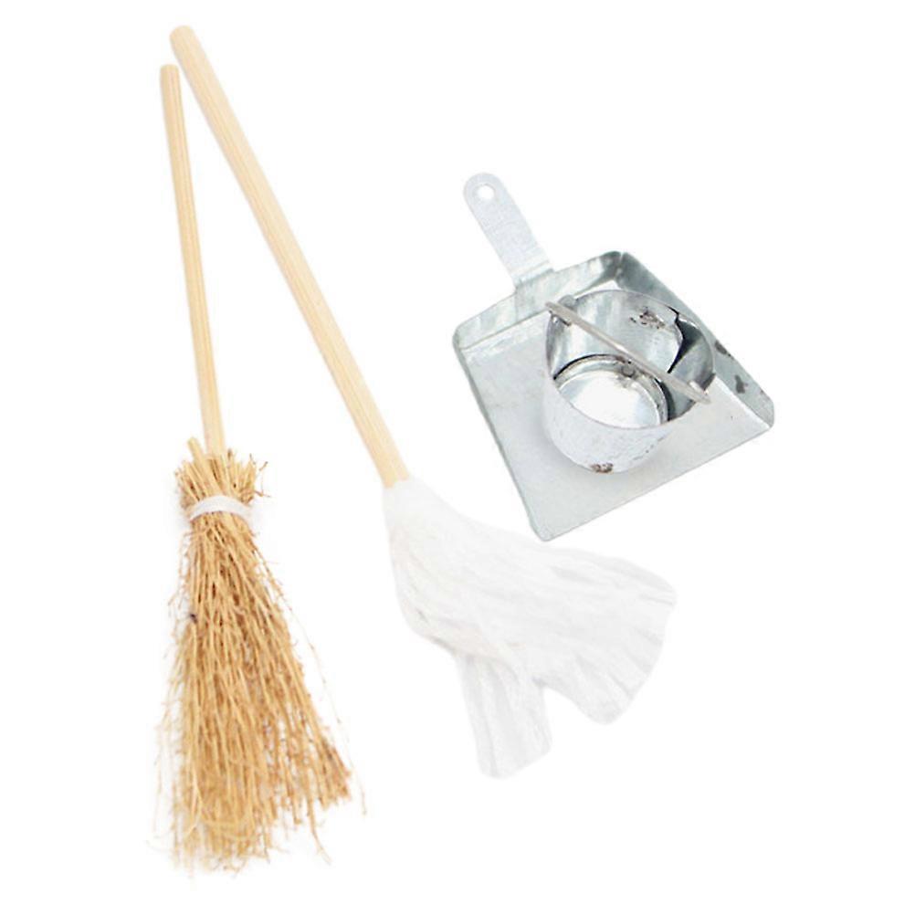 Mini Cleaning Kit for Dollhouses – Broom, Mop, Bucket & Dustpan with Realistic Design for Pretend Play and Miniature Decor
