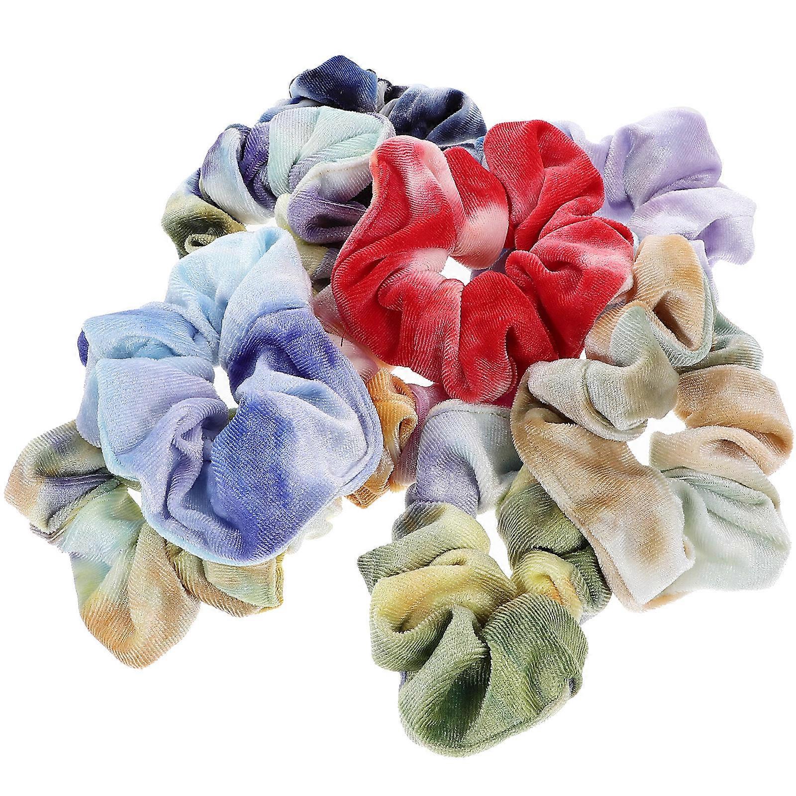 מגוון צבעוני שיער סקראנצ'י עם חומר פלוש לעיצוב מושלם למסיבת חתונה וסטיילינג יומיומי 9 חלקים