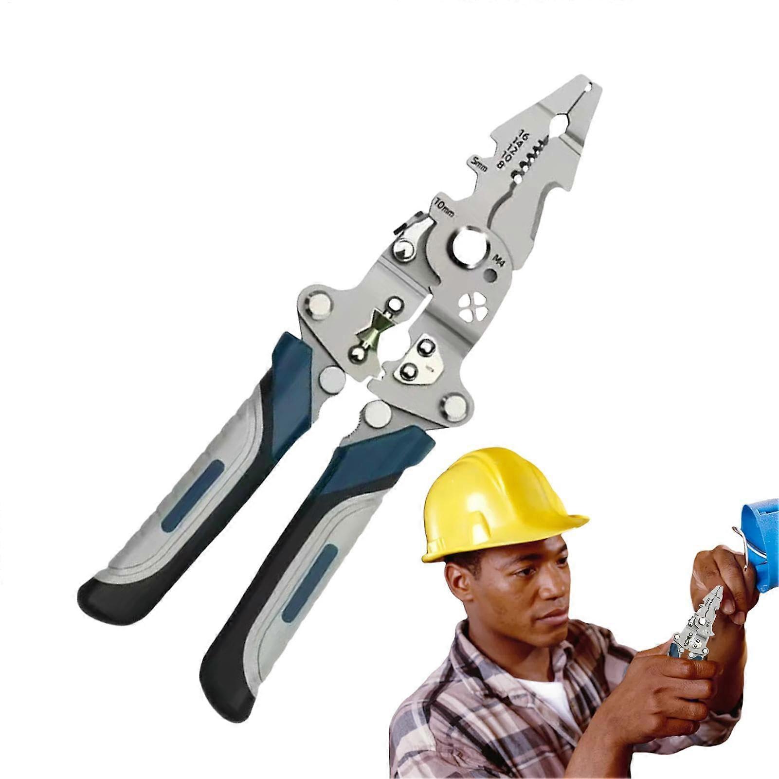 Folding Wire Stripper and Cutter Tool with Crimping Function, Ergonomic Steel Hand Tool