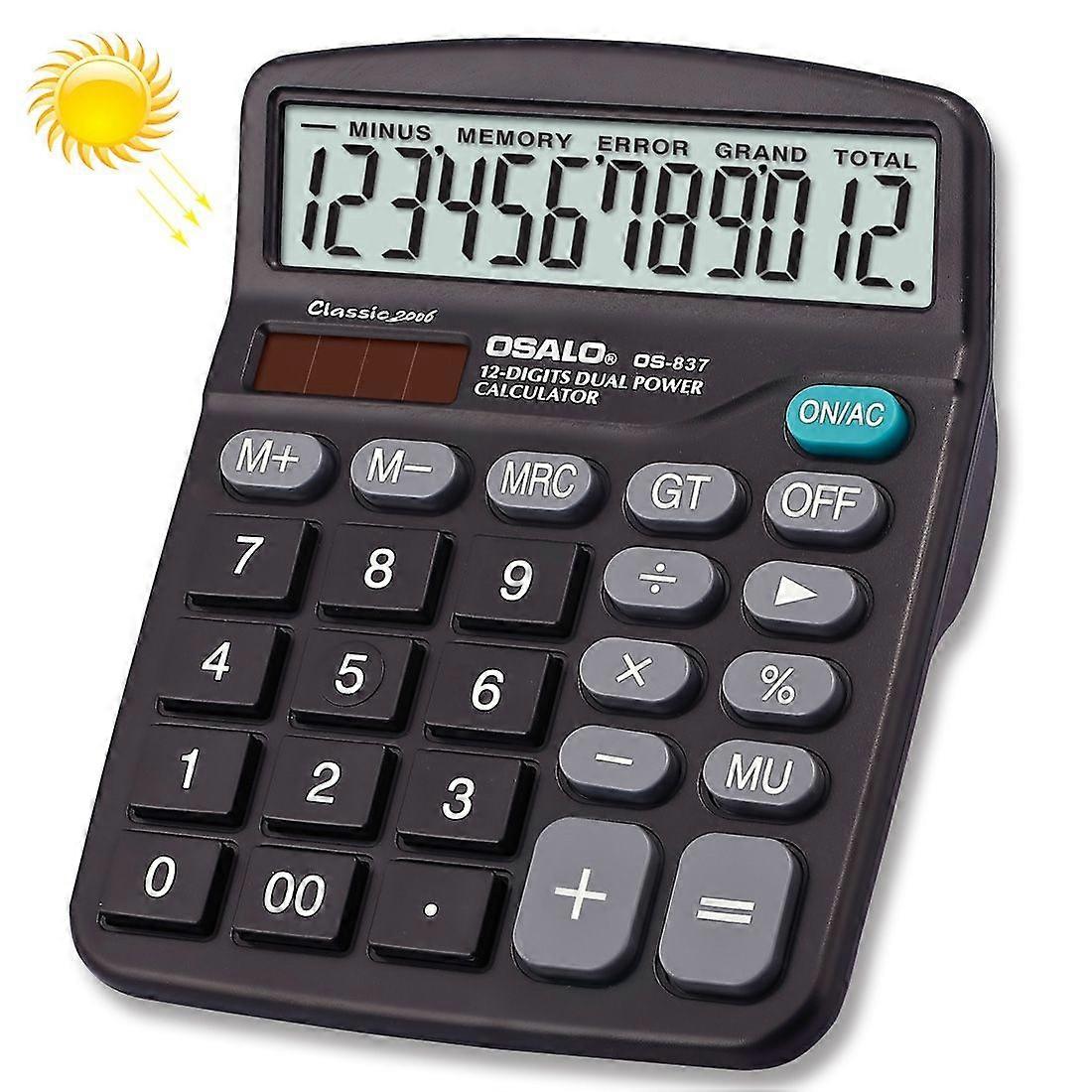 OSALO OS-837 12 Digits Desktop Calculator Solar Energy Dual Power Calculator