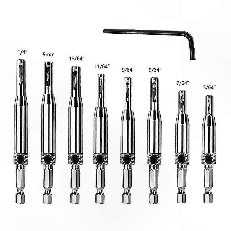 Self-Centering Drill Bits, 8-Piece Hinge Bits with Wrench, Adjustable Woodworking Tools for Door and Window Projects