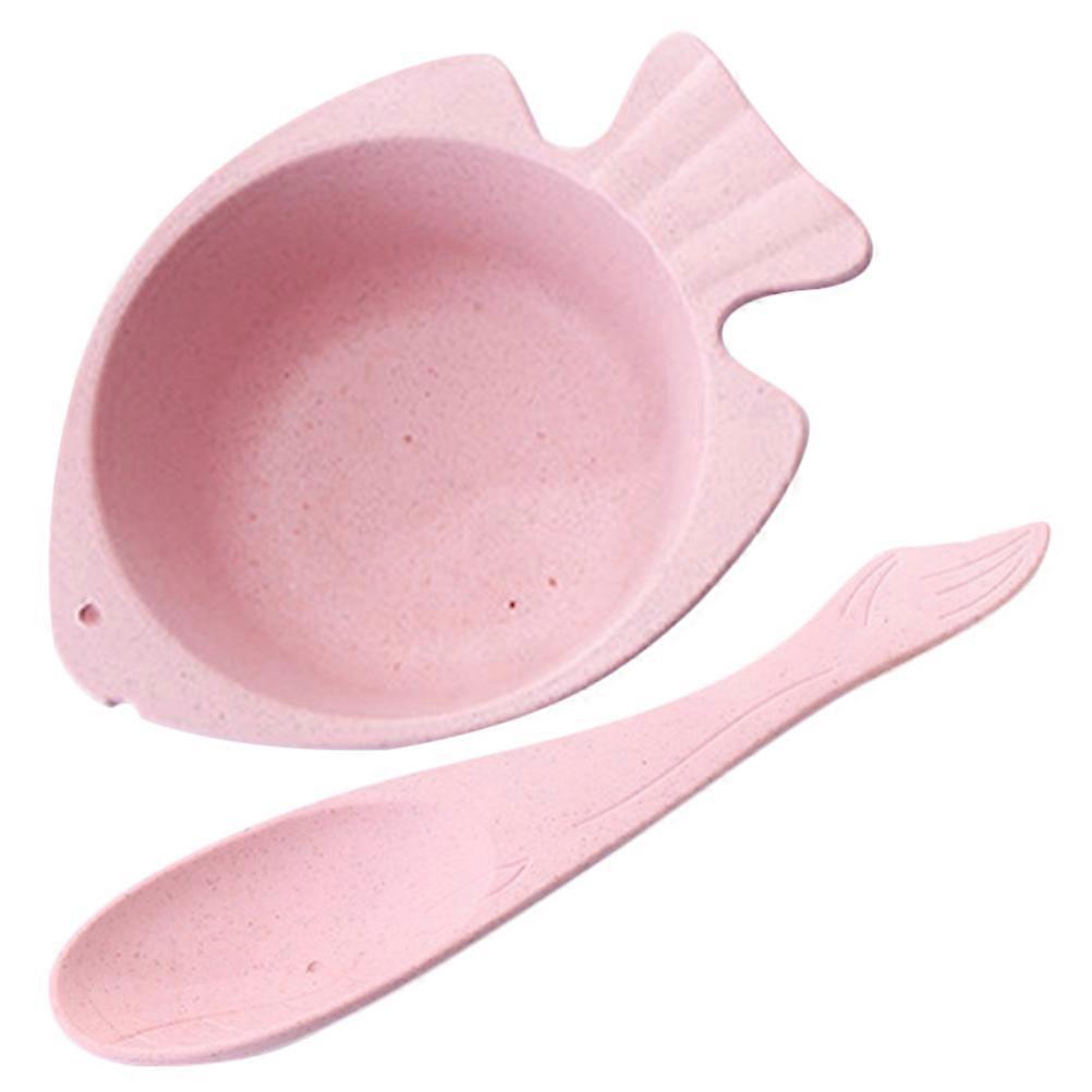 1 Set Unbreakable Cereal Bowl Wheat Straw Bowl Fish Shaped Bowl with Spoon