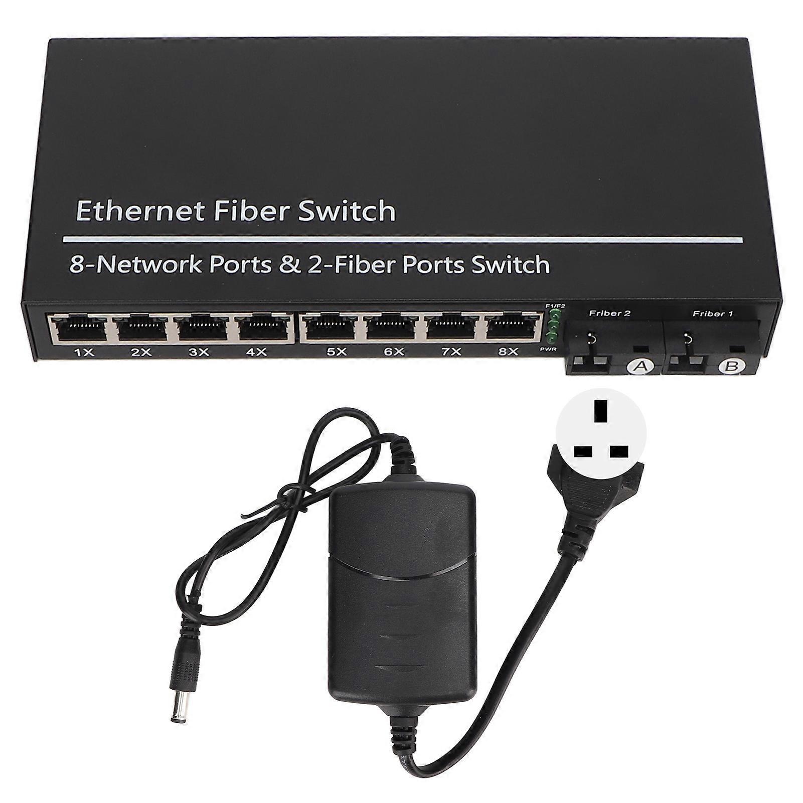 Tx1310nm RX1550nm Ethernet Switch 2 Optical 8 Electrical Port Up To 20km Single Mode Fiber Transceiver 100‑240V