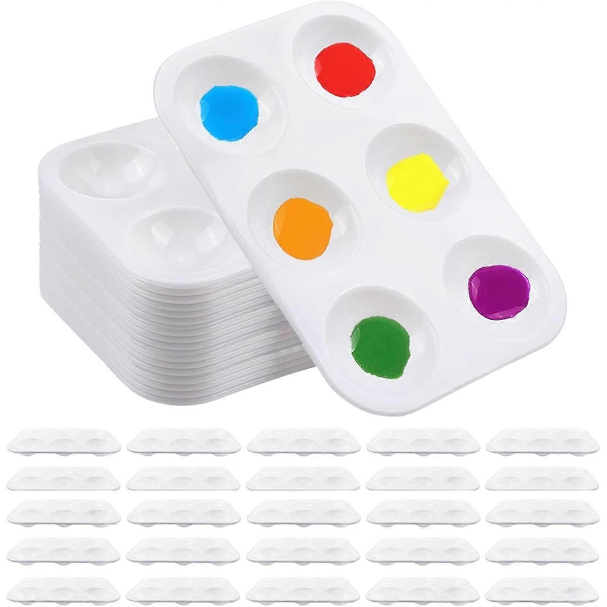 25 PCS Plastic Paint Palettes, 6 Rectangular White Tray Palettes
