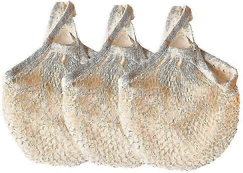 Reusable Cotton Mesh Grocery Bags Cotton String Bags Net Shopping Bags Mesh Bags Pack Of 3