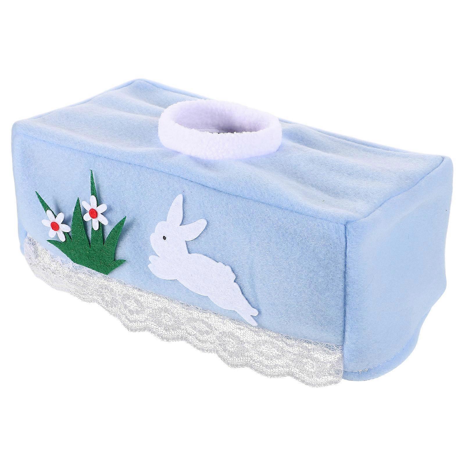 Cute Easter Bunny Tissue Holder with Plush Fabric for Home Skyblue Rectangle Shape Fits Face Tissues Cube Box