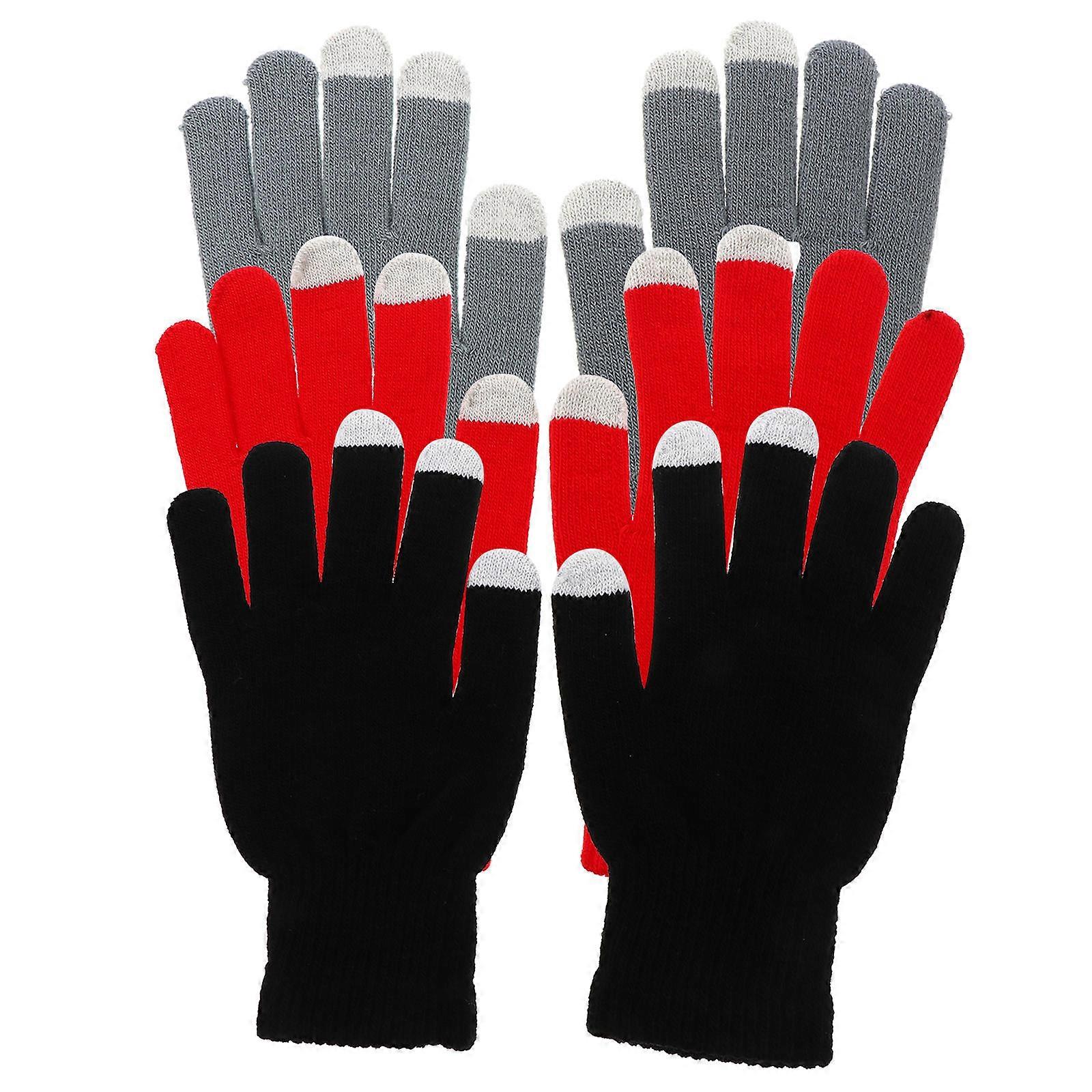3 Pairs Touchscreen Gloves for Winter – Warm Knitted Mitts with Lining, Durable Cycling & Riding Gloves for Men and Women with Non Slip Palm Design