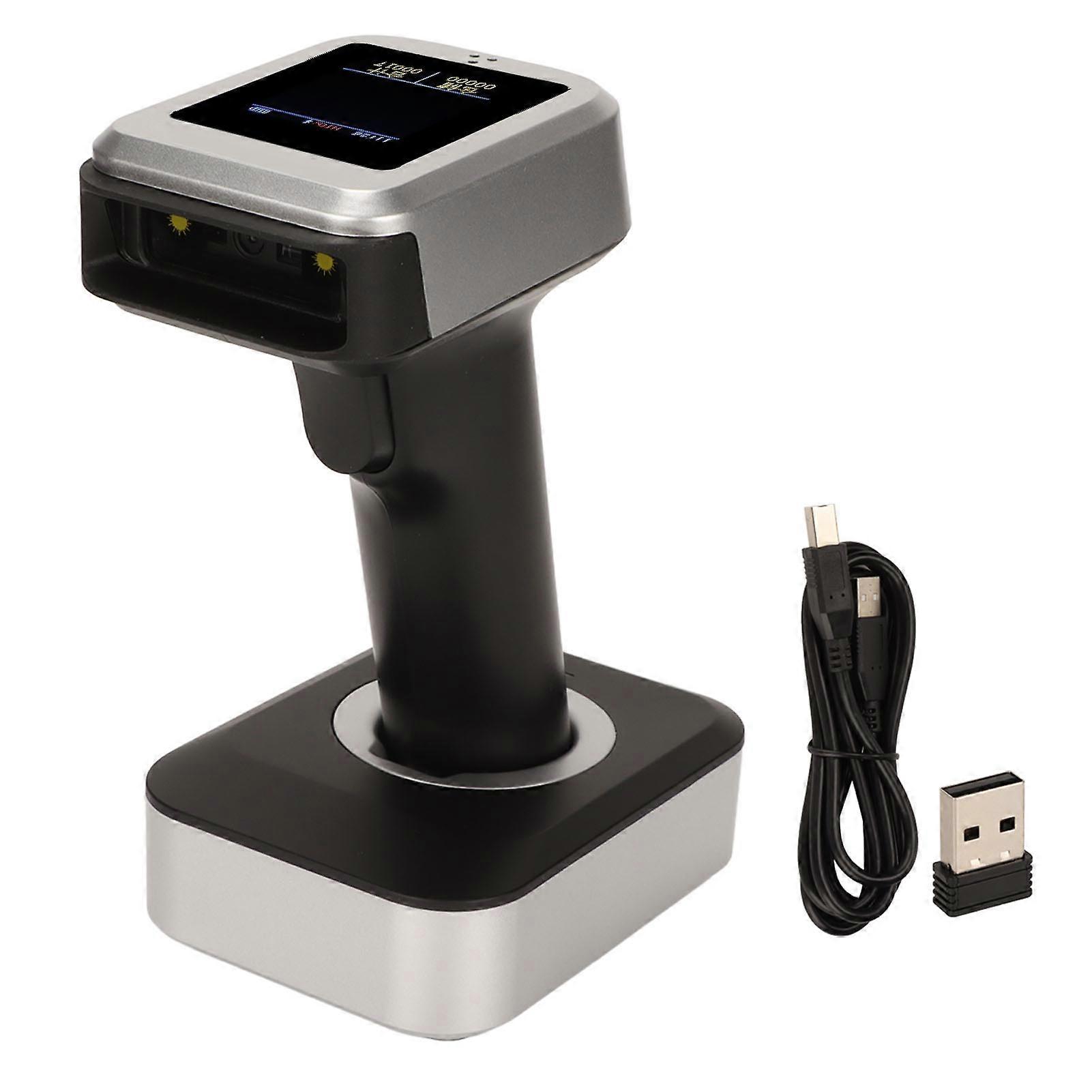 Bluetooth Barcode Scanner 3 in 1 Wireless Wired with Screen Display Charging Base
