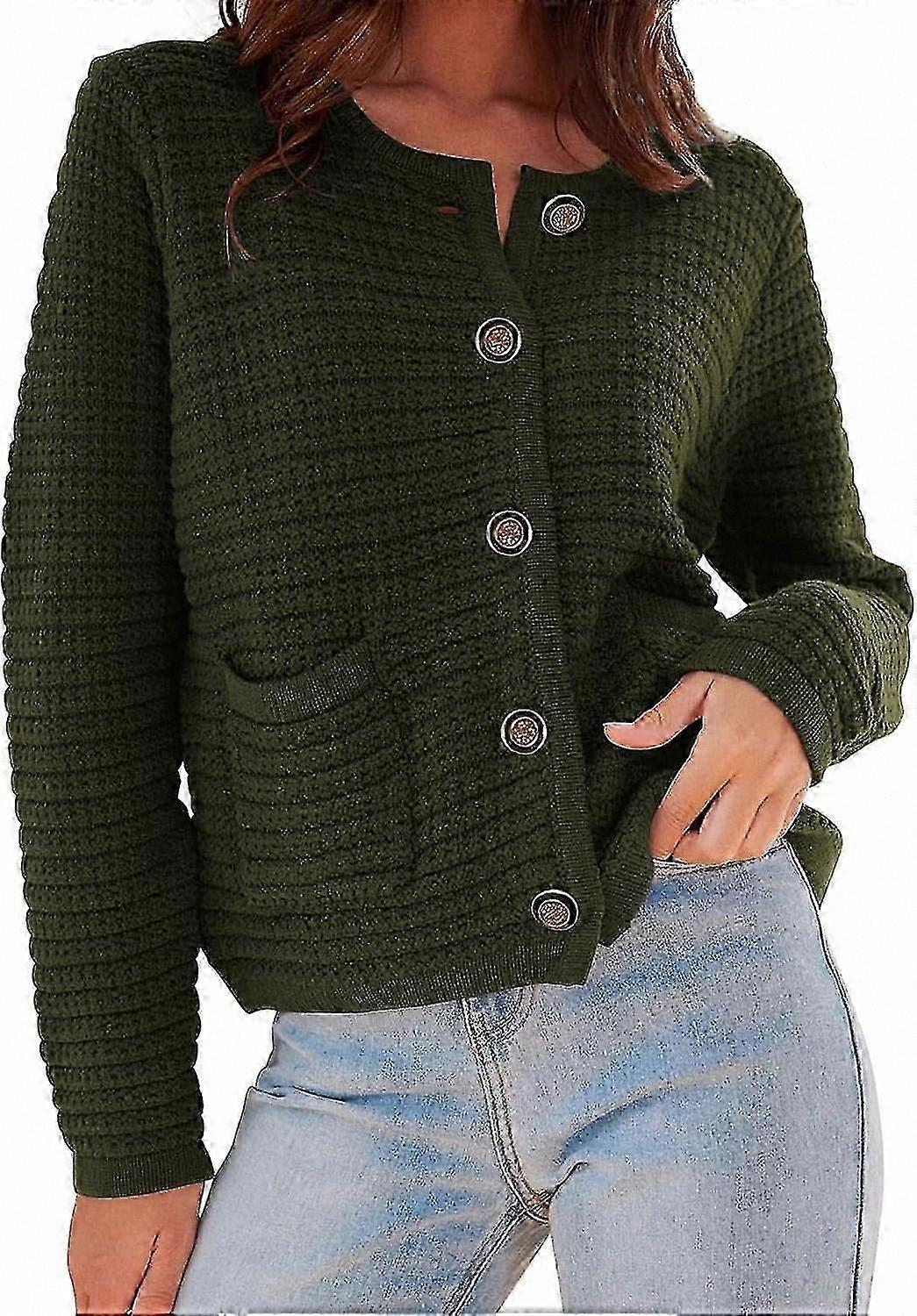 Women's Autumn Cardigan 2023 Long Sleeve Open Front Casual Knit Sweater with Pockets Chunky Button Down Outerwear Top