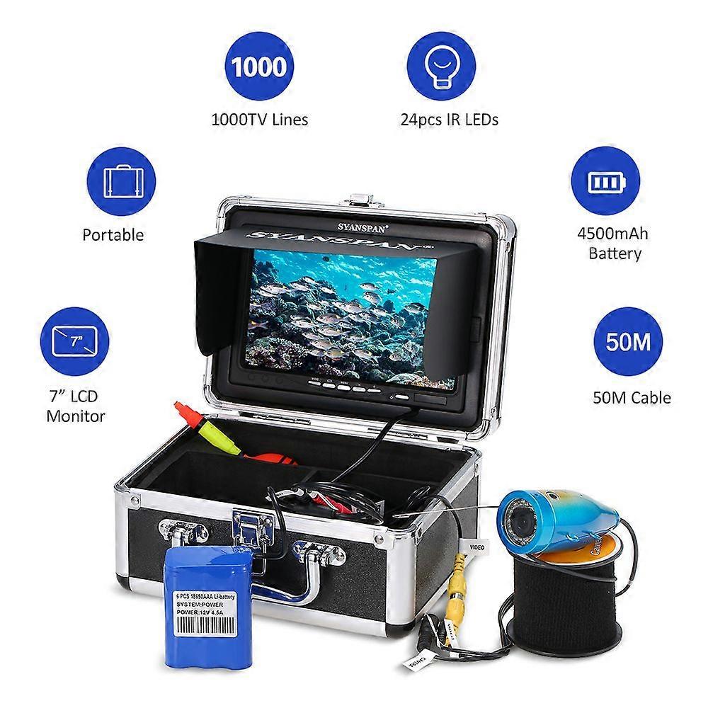 Portable 7" Inch Monitor 1000TVL Waterproof Underwater Fishing Camera Kit 24PCS Infrared IR LEDs Fish Finder for Ice Lake Boat Fishing