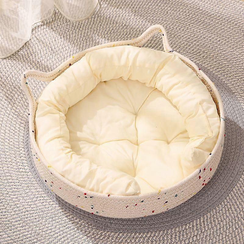 Cat Bed Basket Nest With Cushion Mat Washable Large Indoor Cat Bed For Cats And Puppy SlipResistant Bottom White M