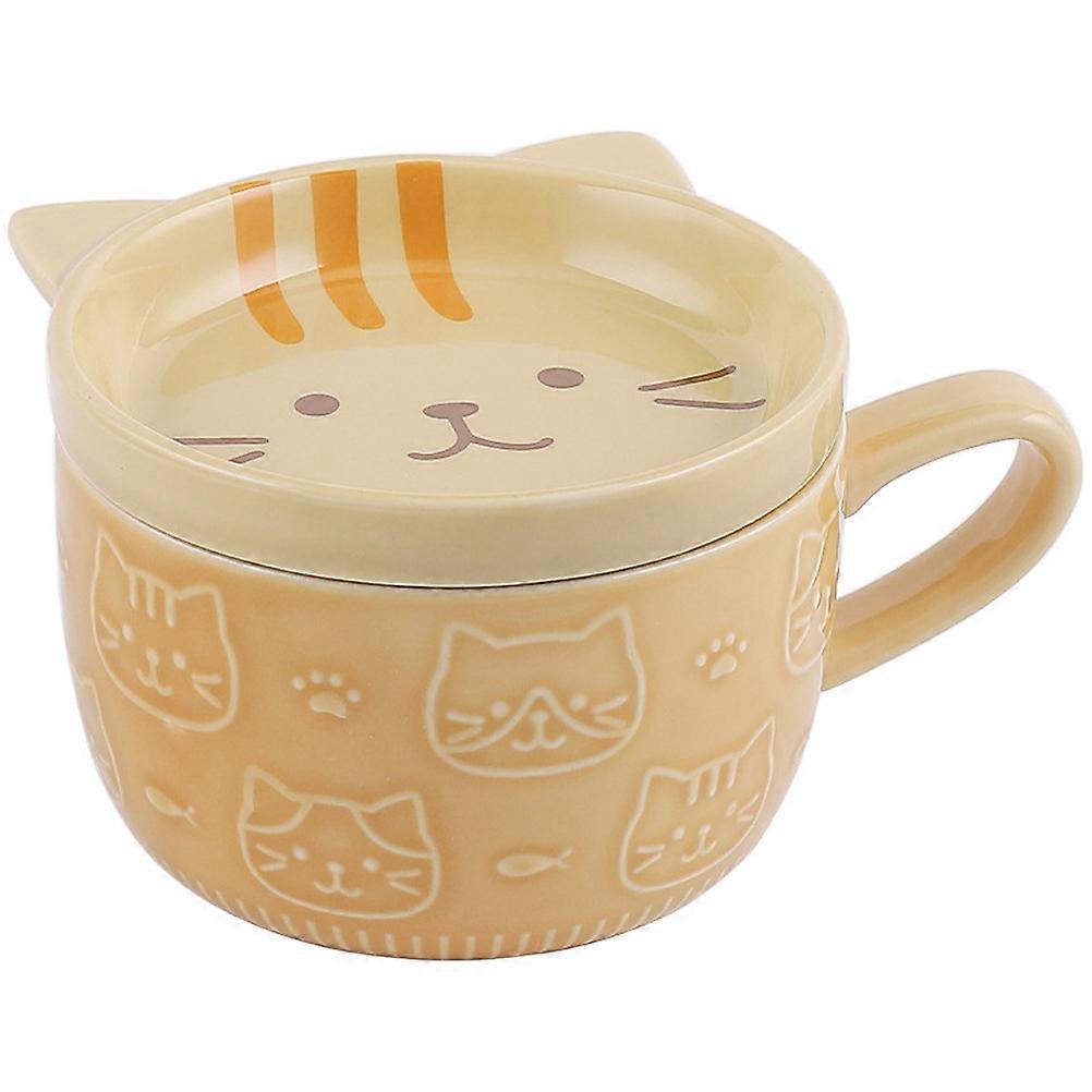 Cat Ceramic Mug for Spa Use with Cartoon Design Yellow