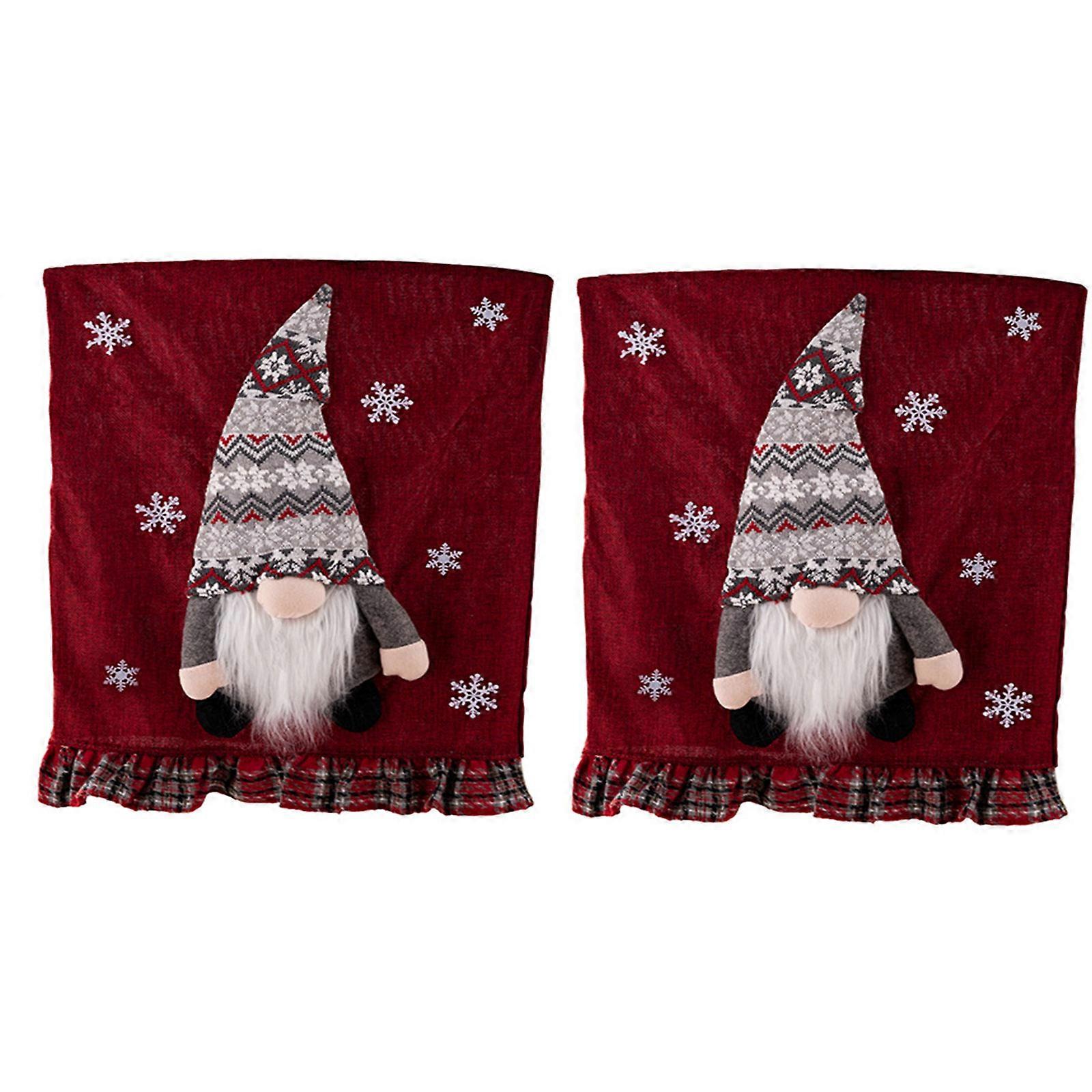 Christmas Decorative Chair Back Covers With 3D Gnomes Doll Accent Quick Setups Ideal For Parties Event And Daily Use  Red