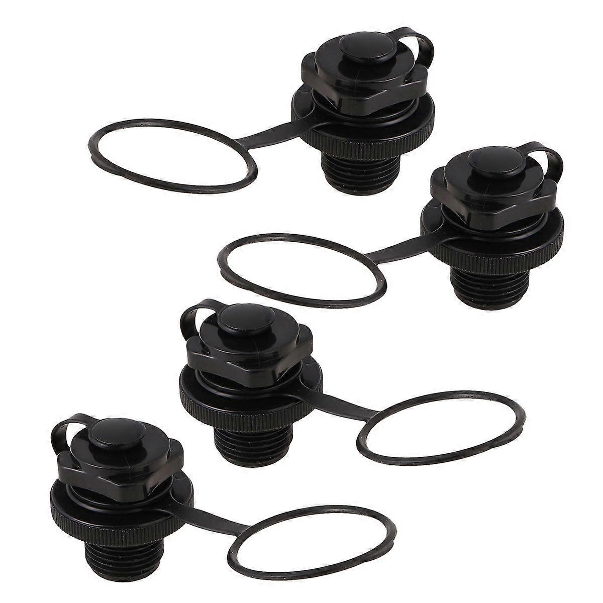 4PCS Octagonal Inflatable Boat TPU Boston Nozzle 2-in-1 Screw Nozzle for Inflatable Boat Rubber Kayak Tender Raft Mattress Airbed (Black)