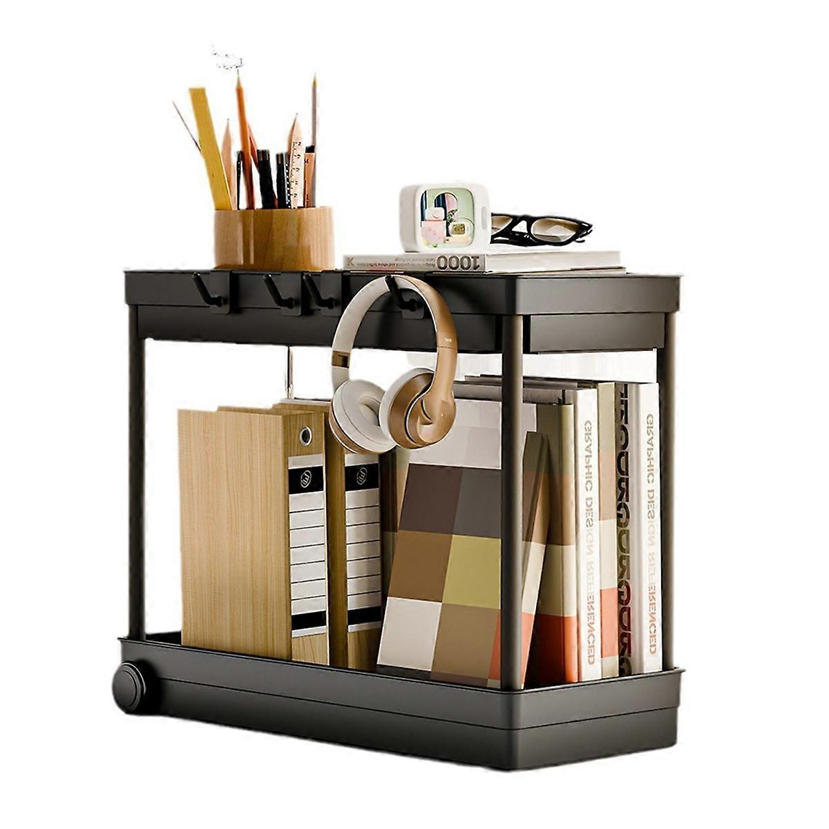 Kitchen Sink Shelf, 2 Tier Multi-Purpose Storage Shelf with Hook for Kitchen,Multi-Purpose Shelf with Rolling Case