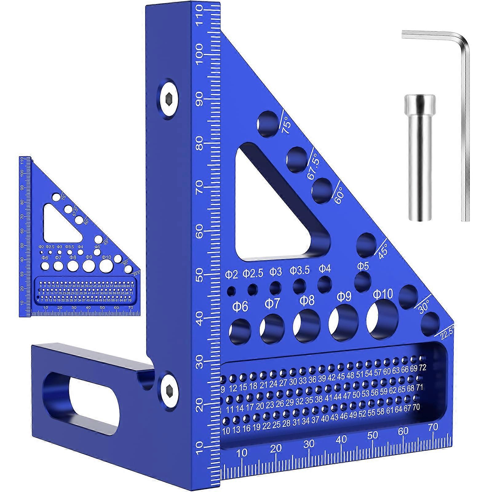 3D Multi Angle Measuring Ruler Aluminum Alloy Metric Woodworking Square with 22.5°-90° Triangle, Portable Scribing Ruler