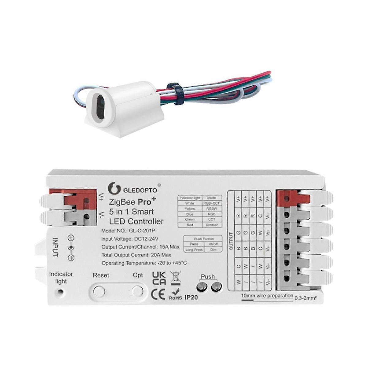 ZigBee 3.0 LED Controller 5 In1 Dimmer with IR Sensor Switch 12V 24V 20A RGBW LED Strip Light Smart