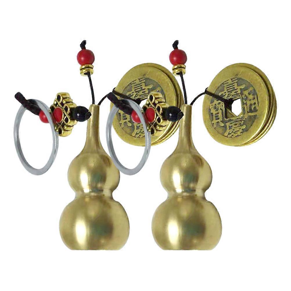 Decorative Gourd Key Chain With Wu Lou Gourd And Brass Coins For Collectors Home 2Pcs