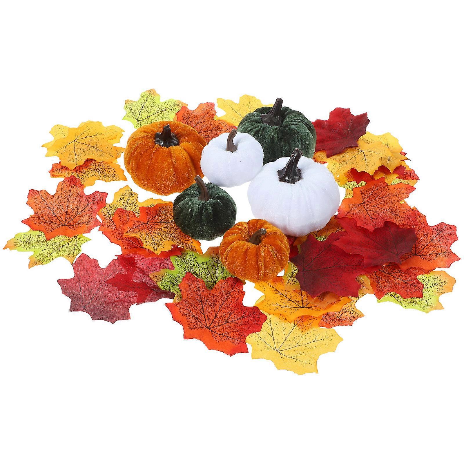 Thanksgiving Props Artificial Foams Pumpkin for Decor 2Sets Fall Leaves