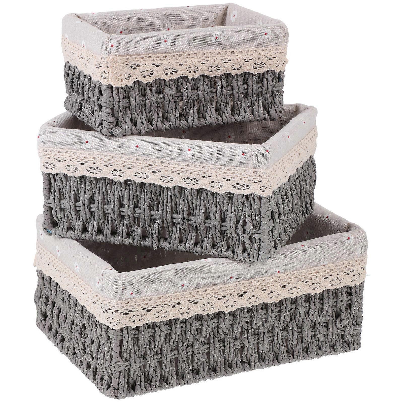 Cosmetics Rattan Woven Baskets for Storing 3Pcs Storage Baskets Set