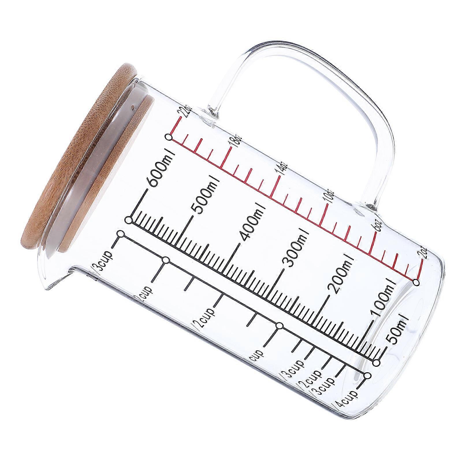 Heat Resistant Glass Measuring Cup With Lid For Baking Cooking And Microwave Use 600Ml Transparent Multi-functional 1Pcs