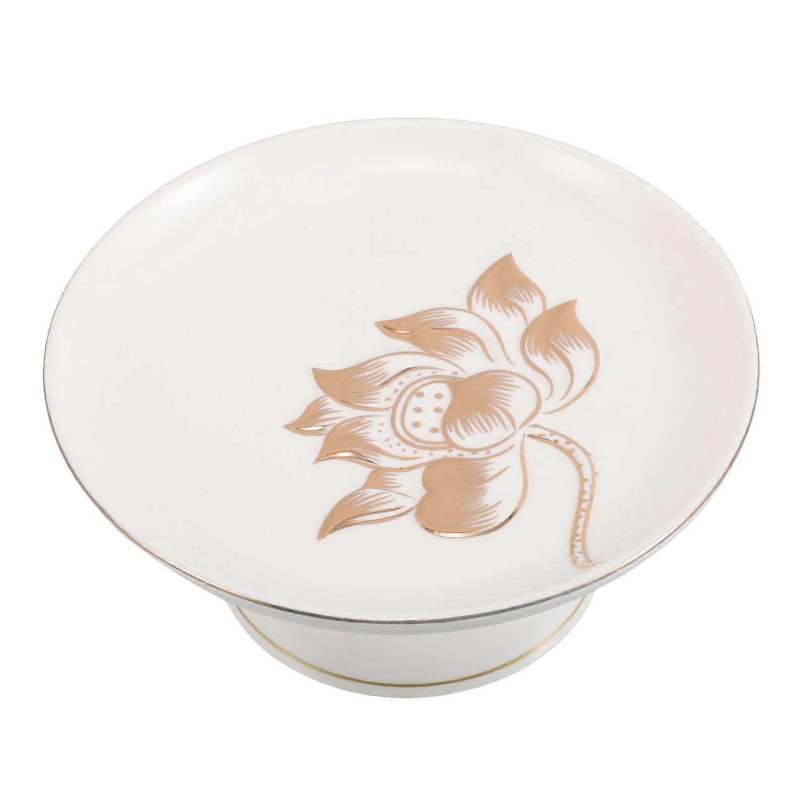 Footed Ceramic Fruit Plate for Serving Tray 2Pcs with Decorative Lotus