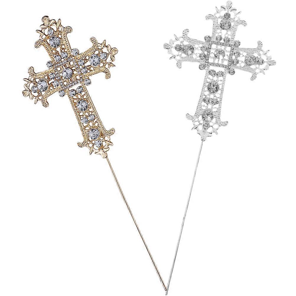 Cross Cake Decoration Rhinestone Cross Cupcake Decor for 6Pcs