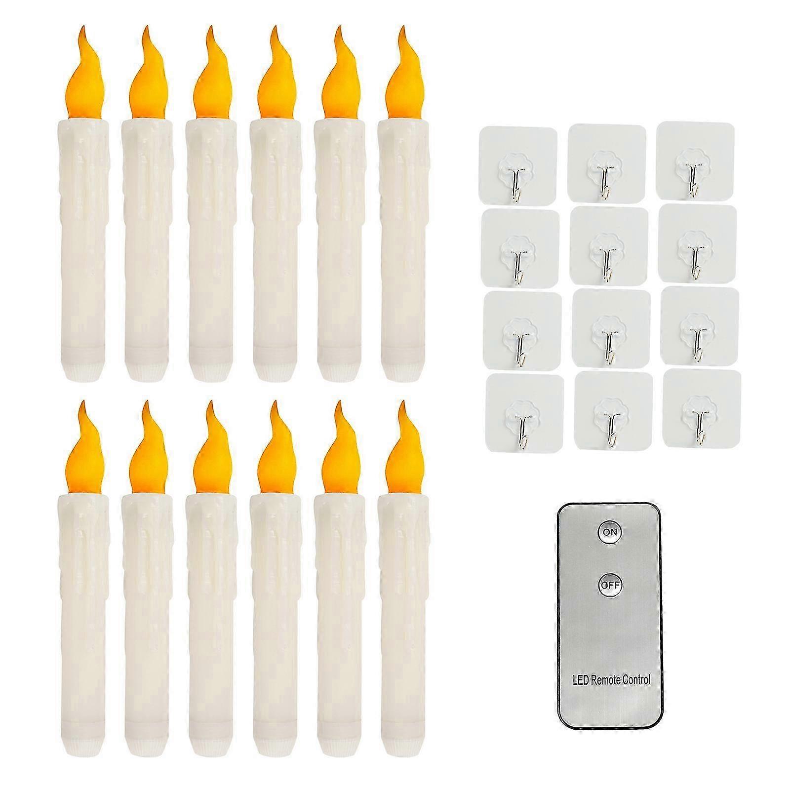 12 Pcs Hanging LED Floating Candles with Remote Control, Taper Candles Decor for Party, Birthday-Yellow flashing-