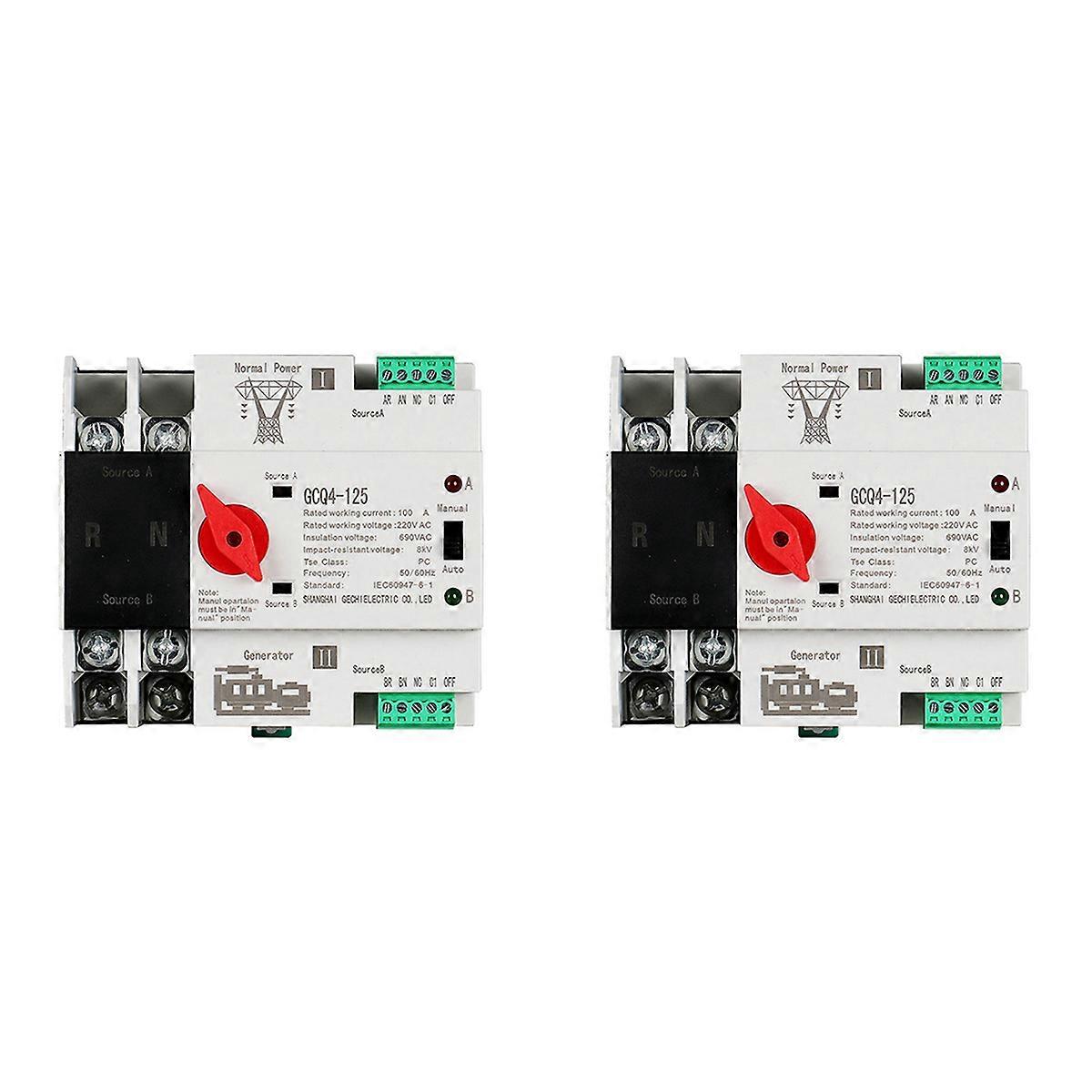 Single Phase Din Rail ATS 220V PC Dual Power Transfer Switch 2P 100A