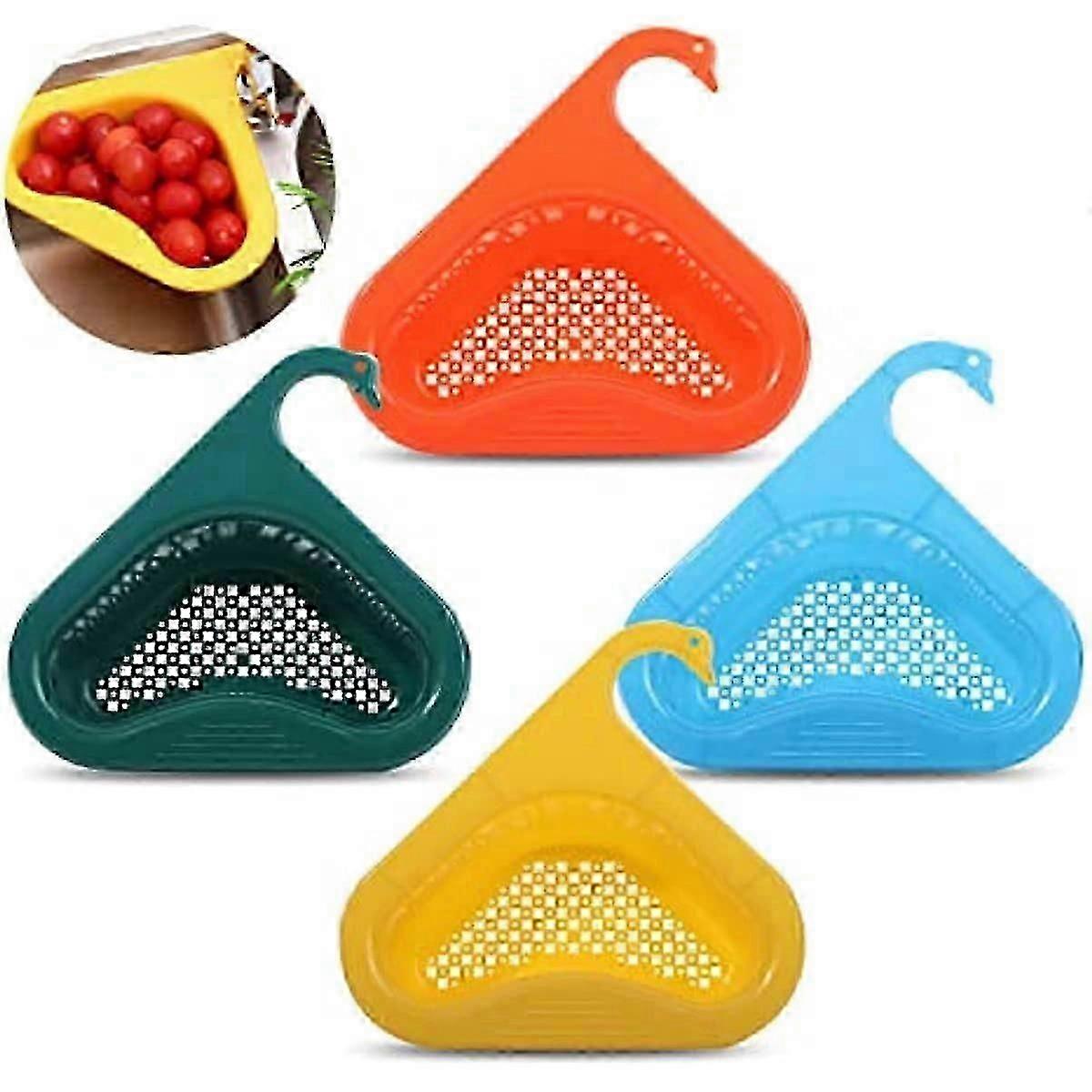 Sink Leftovers Strainer Basket, Multifunctional Hanging Filtering Draining Rack, , Triangular Sink Drain Filter Shelf Tea Strainer Sponge Rack 4 Pack