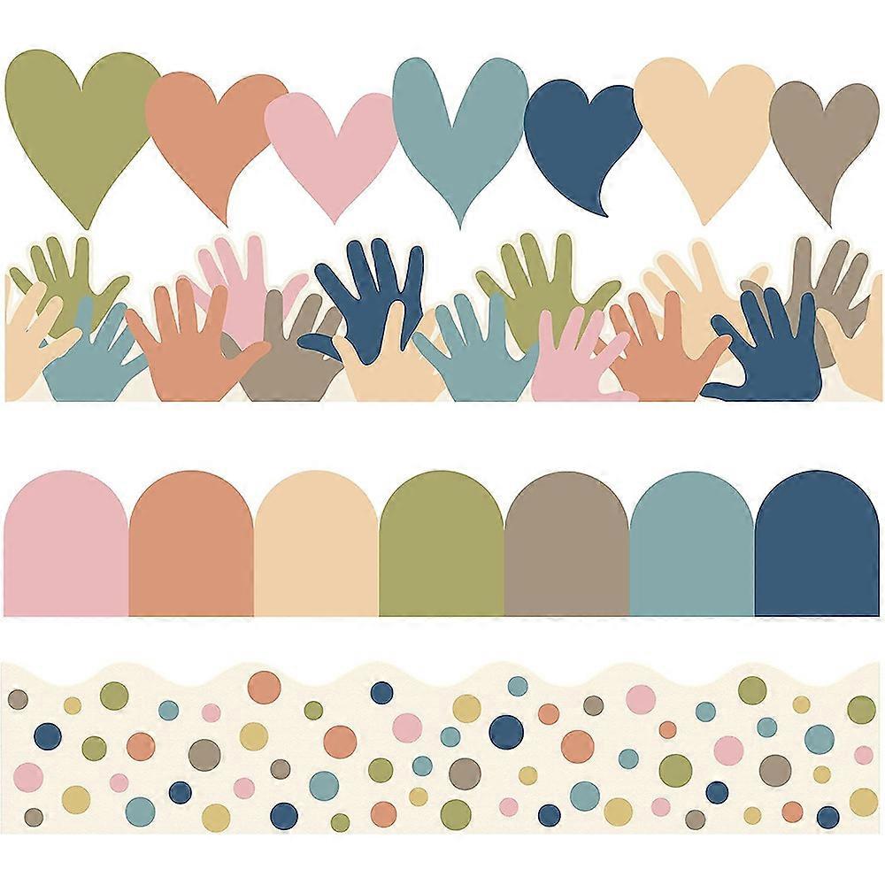 ZENGO 80pcs Boho Bulletin Board Borders, Waterproof Colorful Classroom Borders Self Adhesive Scalloped Borders Stickers