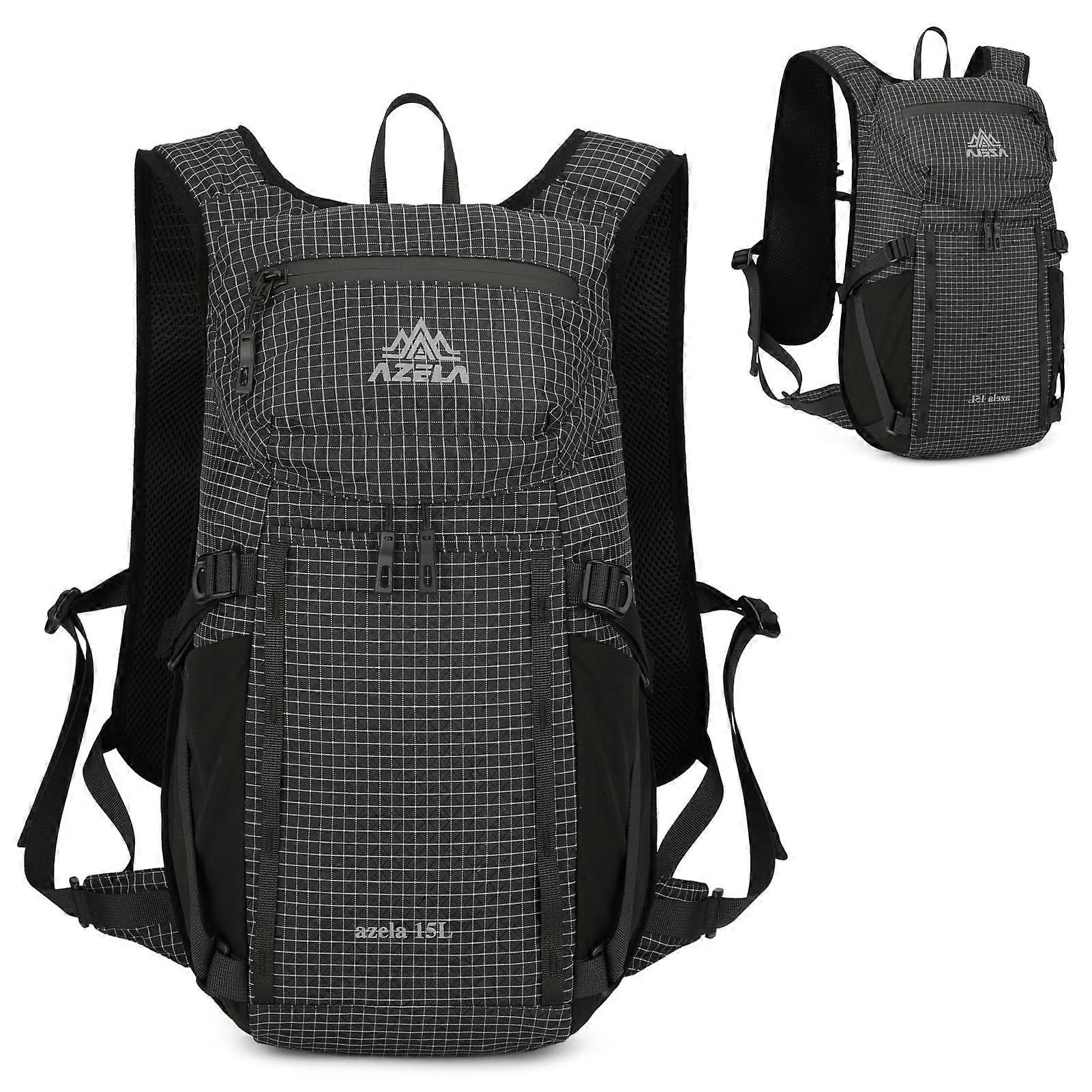 Running Backpack 15L Hydration Pack Foldable Breathable Mesh Reflective Stripes Unisex One Size Black