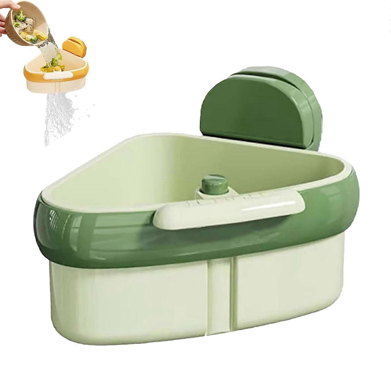Suction Cup Sink Corner Rack Green 1Pc Triangular Hanging Sponge Holder Strainer Basket for Kitchen Bathroom