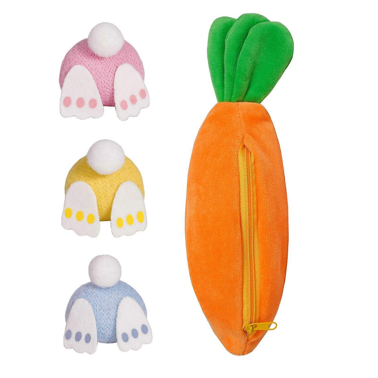Plush Stuffed Rabbits Toy with Zippered Carrot Pouches Small Purse for Home Spring Holiday Decoration Multicolor