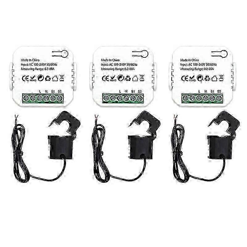 Tuya Smart Life ZigBee Energy Meter with 80A Current Transformer Clamp - Electricity Monitoring and Statistics for Smart Homes