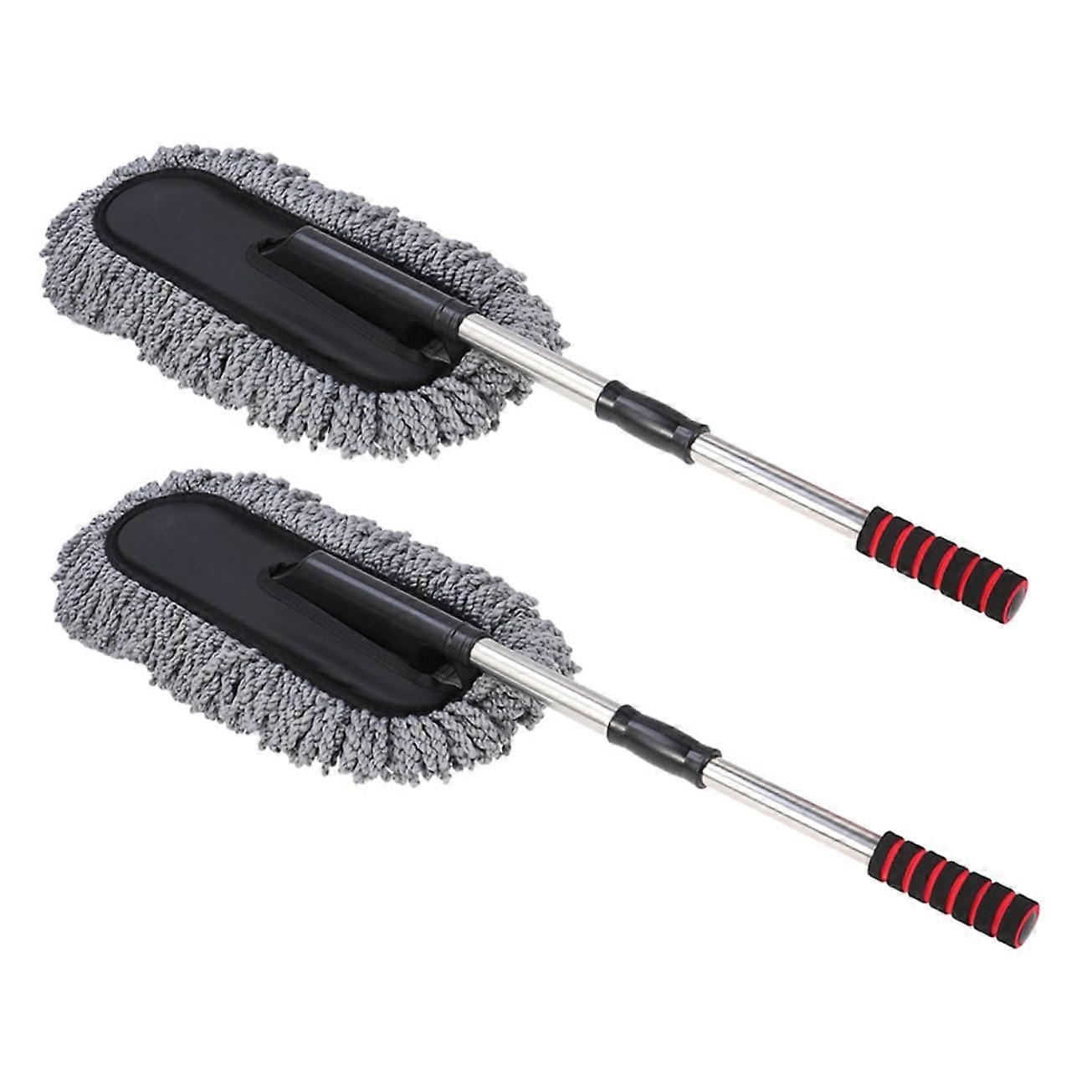 Car Waxing Brush Set 2 Pcs With Flexible Handle Grey Non Slip Grip For Vehicle Dusting Detailing Car Bike Home Use