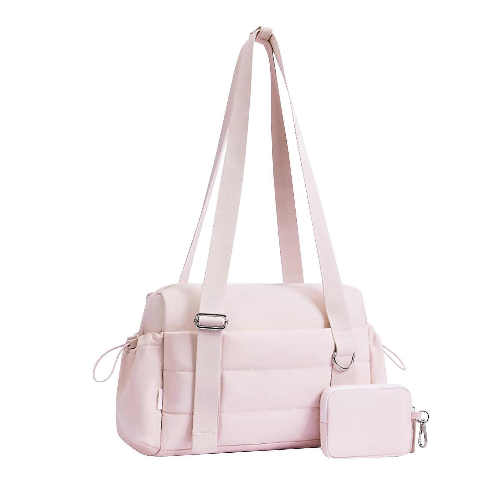 2Pcs Light Weight Workout Bag With Multiple Pockets Waterproof Polyester Gym Bag Spacious Compartments Adjustable Strap  Pink