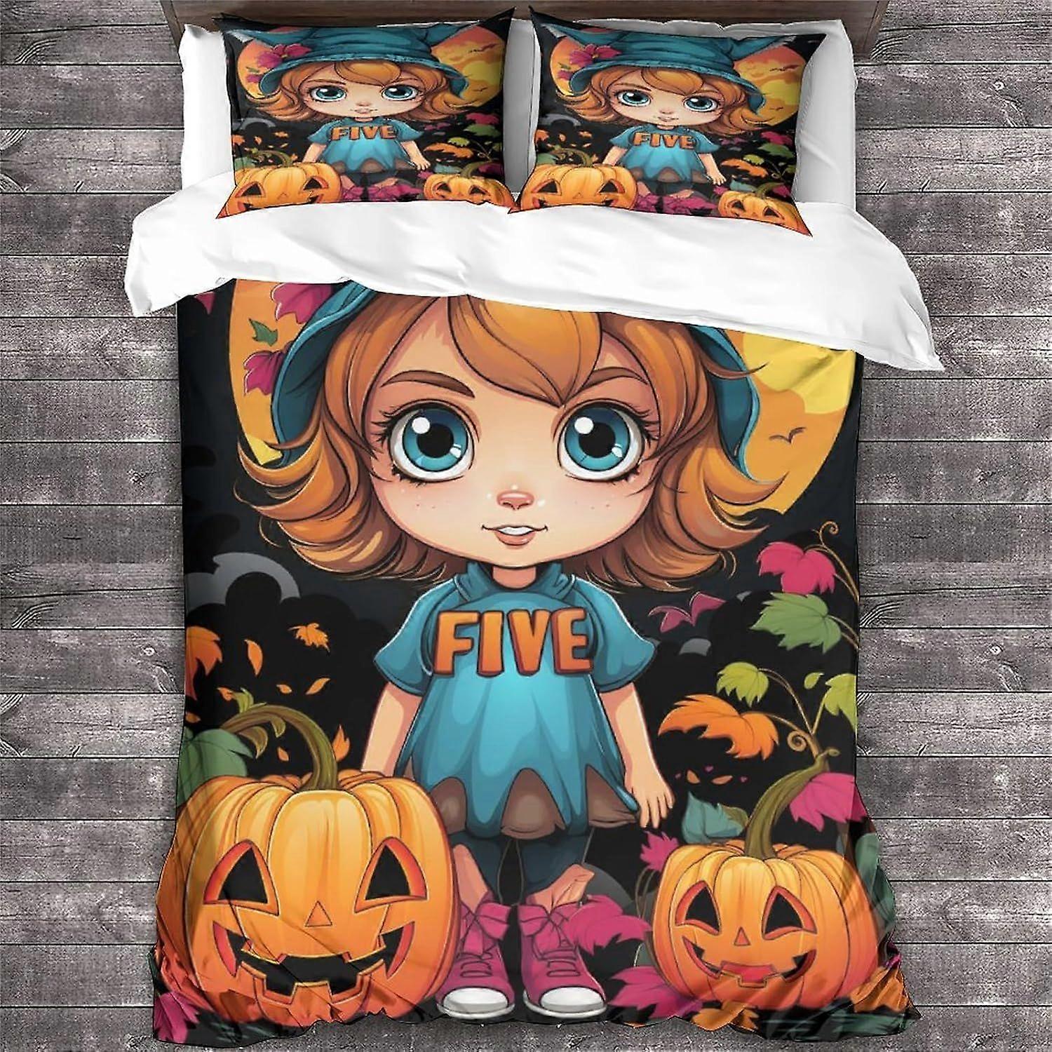 LikeEj Capa de Edredom com Estampa de Gato e Animais em 3D para o Halloween, Conjunto de Cama para Adolescentes em Microfibra com 3 Peças, Tamanho King