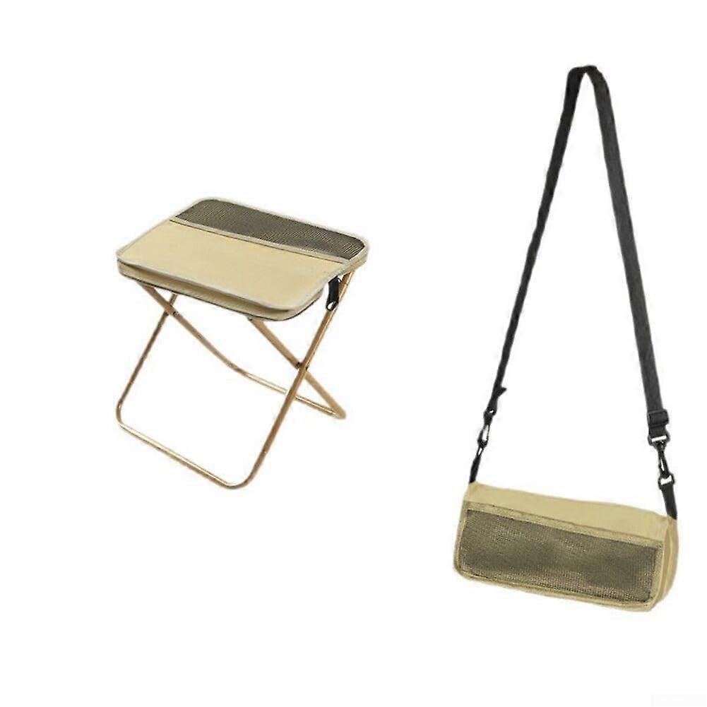 Outdoor Portable Folding Stool For Camping And Travel, Khaki Color, Size L, Compact Design For Easy Transport