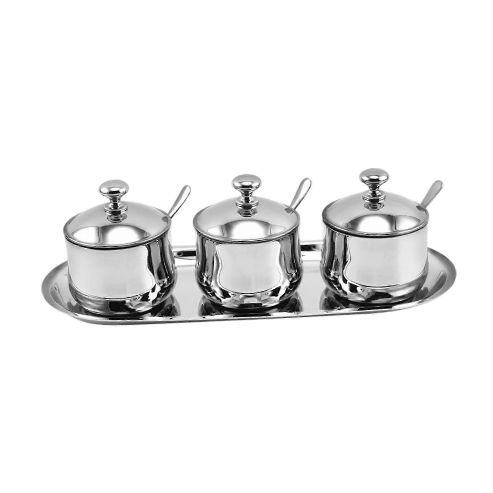 Stainless Steel Spice Container Set with Lid and Spoon, MultiCompartment Food Storage Organizer